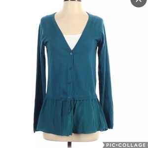 Garnet Hill Teal Cashmere & Silk Cardigan Sweater – Size M